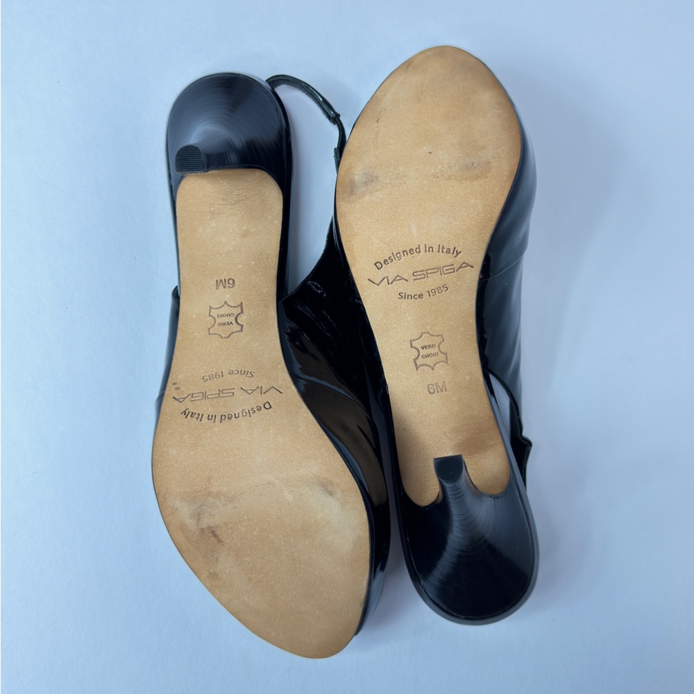 VIA SPIGA Italy Women's Peep Toe  Size 6M Slingback High Heel Black - Picture 3 of 14